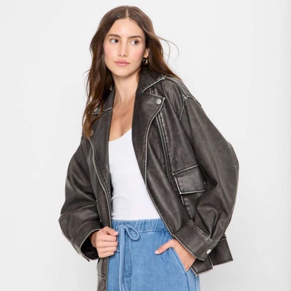 Stylish Dark Leather Jacket for Women